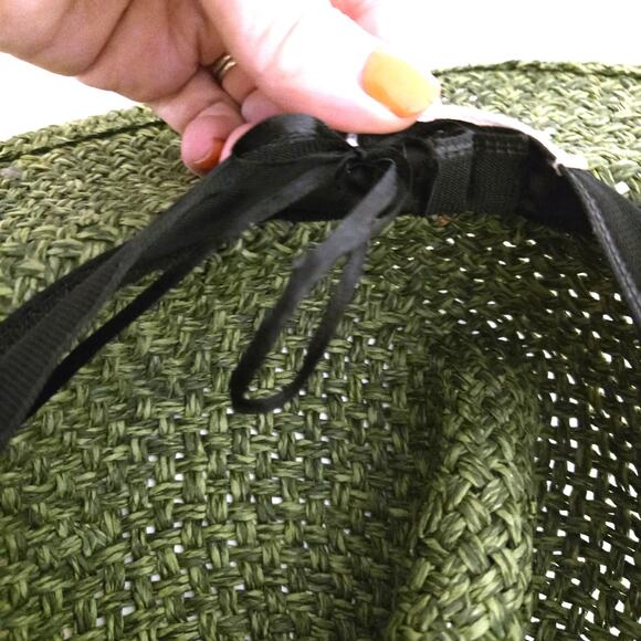 Anthropologie Green Straw Woven Trimmed Rancher Sun Hat w/ Adjustable Tie - Picture 5 of 6